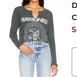 Daydreamer Women's distressed Charcoal Ramones Long Sleeve Thermal tee